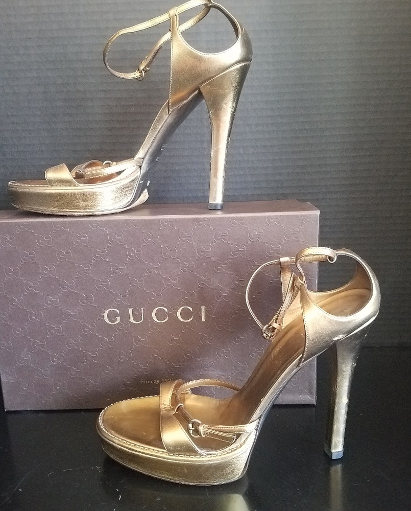 Gucci gold platform strappy sandals